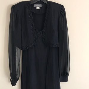 Spaghetti strapped dress & sheer sleeved jacket.